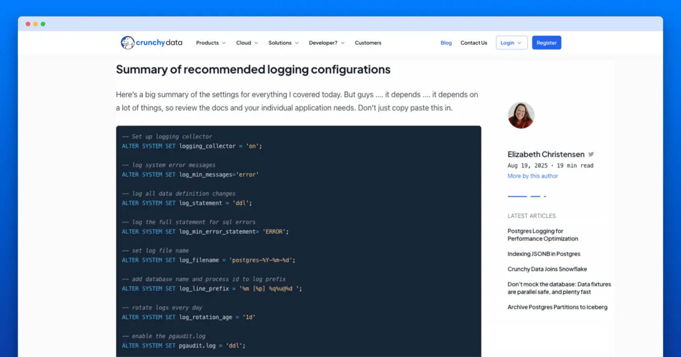 postgres logging for performance optimization