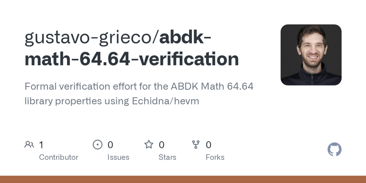 formal verification effort for the abdk math 6464 library using echidnahevm