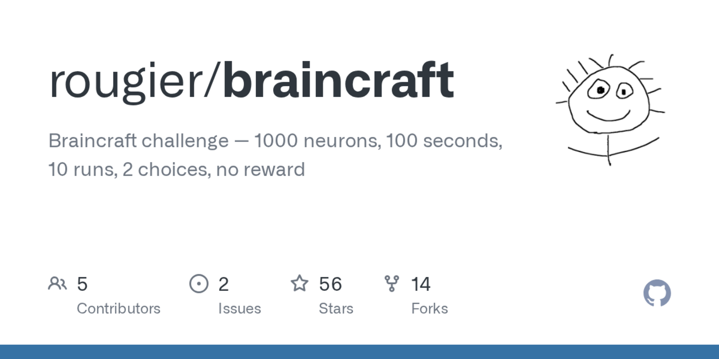 braincraft challenge 1000 neurons 100 seconds 10 runs 2 choices no reward