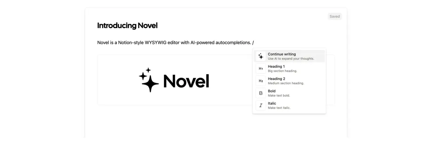 novel notionstyle wysiwyg editor with aipowered autocompletion
