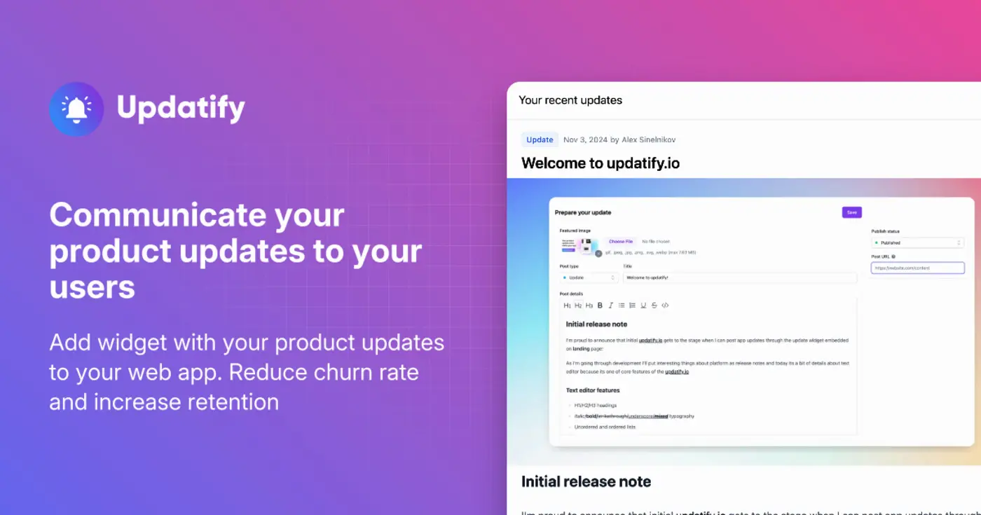 show hn updatify release notes and changelog tool