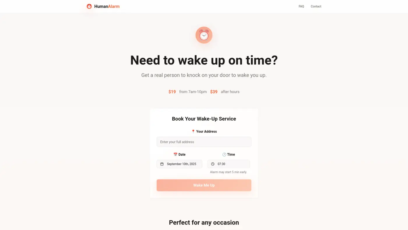 show hn humanalarm real people knock on your door to wake you up