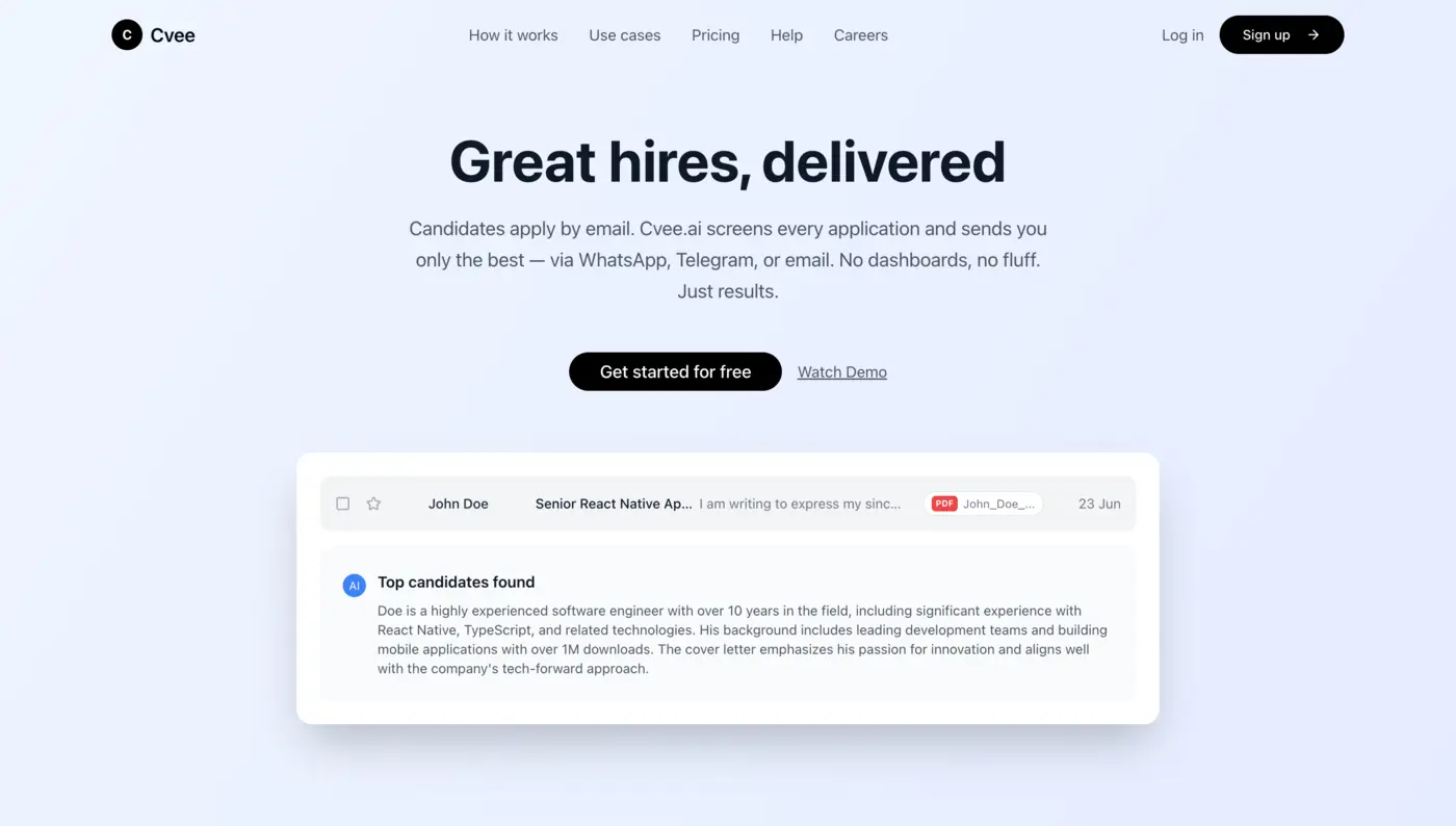 show hn cvee create a job post get top candidates delivered to your inbox