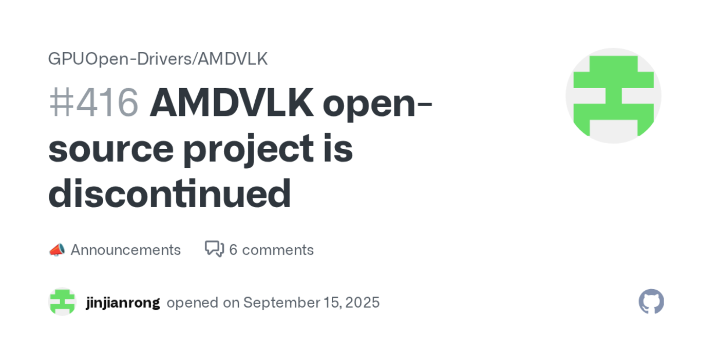 amdvlk amd open source driver for vulkan project is discontinued