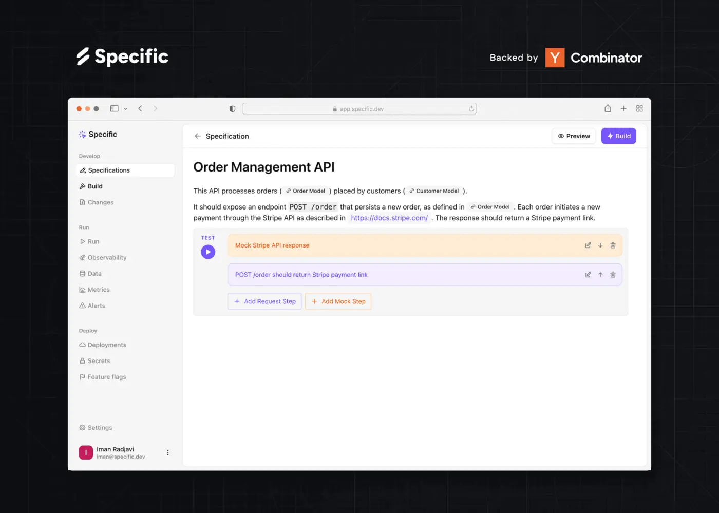 show hn specific yc f25 build backends with specifications instead of code
