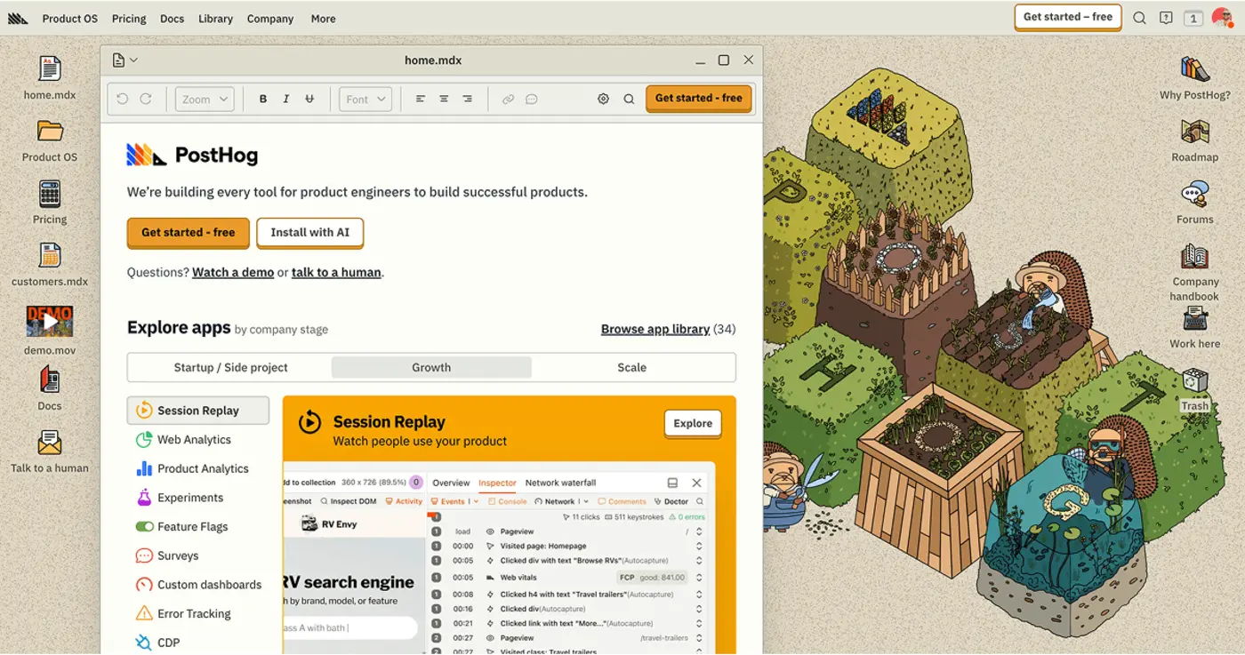 posthog just turned their homepage ux into a computer