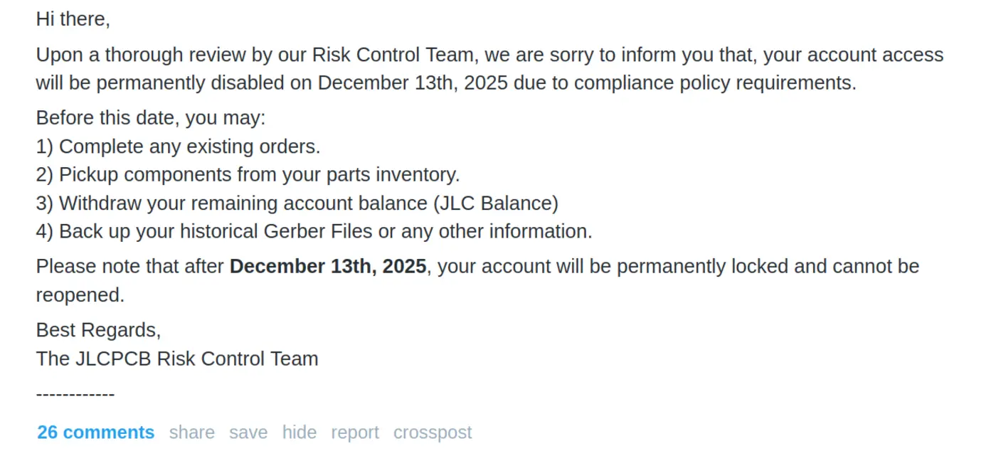 jlcpcb locking accounts mentions quotrisky ip addresses activitiesquot