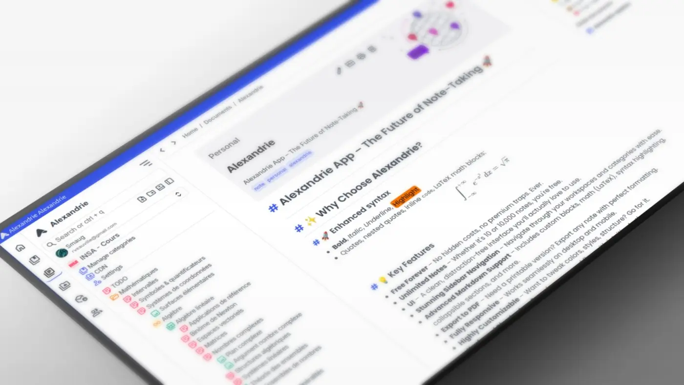 show hn alexandrie a open source markdown notetaking app i built as student