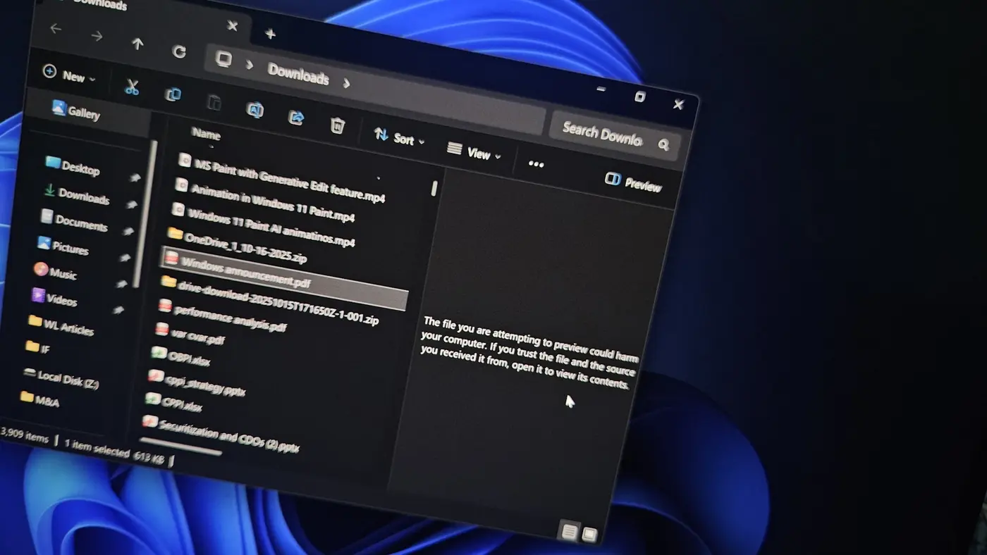 microsoft disables file explorer preview for downloaded files by default