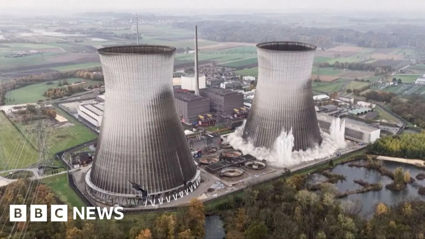 nuclear plant towers collapse during controlled demolition