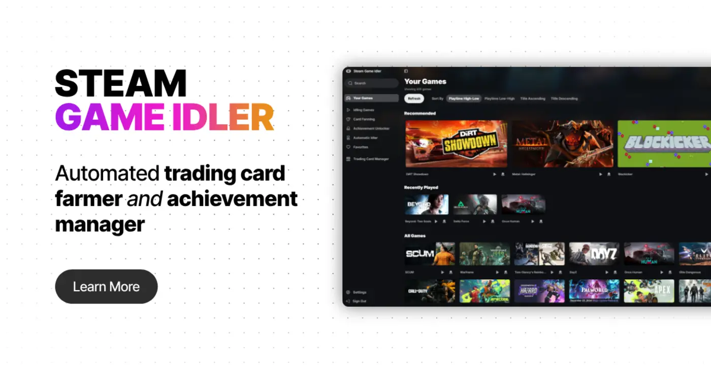 show hn steam game idler opensource steam automation tool tauri and rust