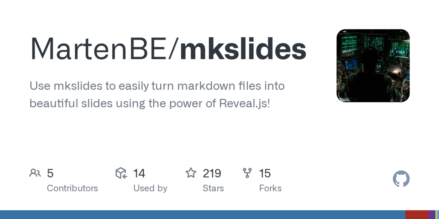 show hn mkslides markdown to slides with a similar workflow to mkdocs