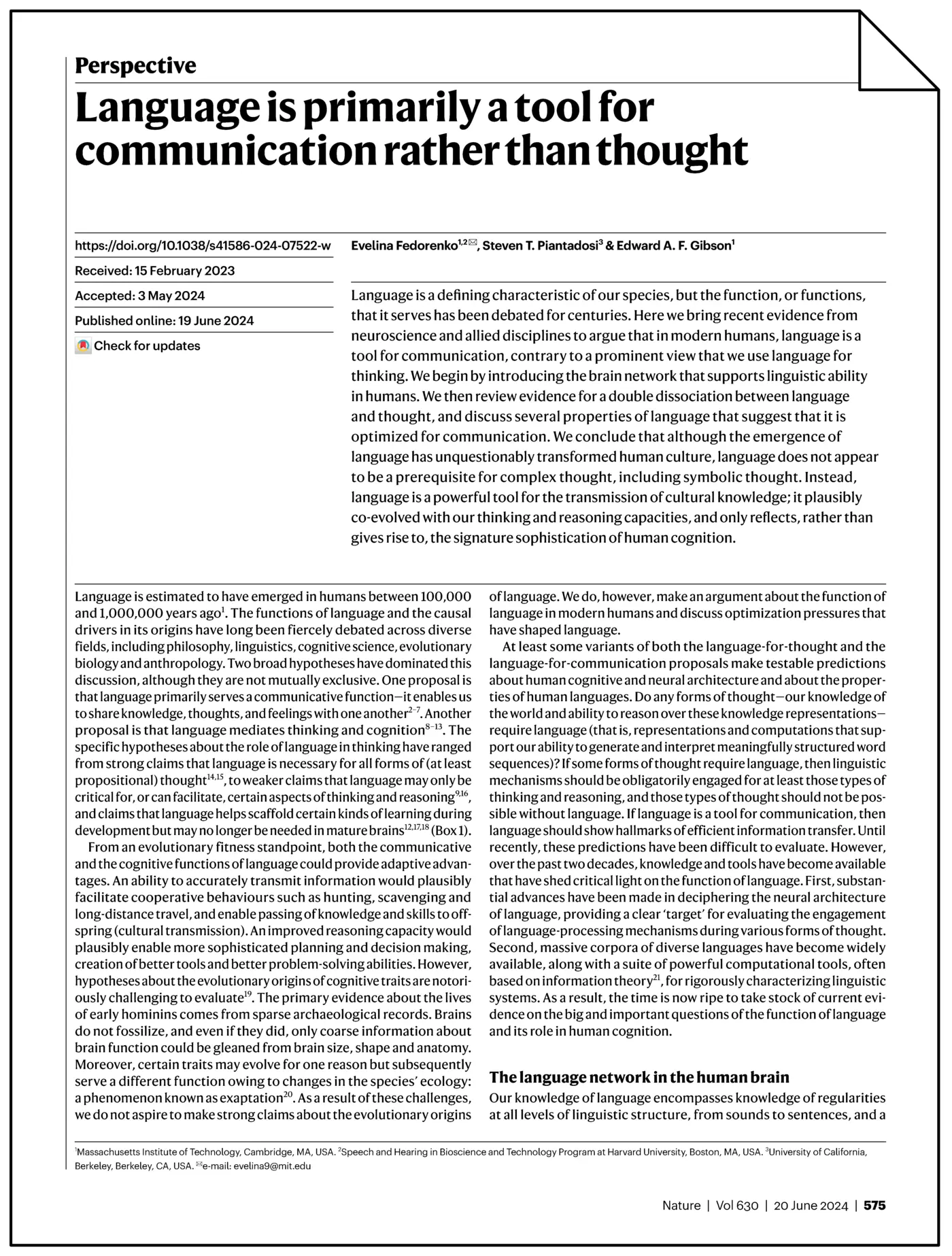 language is primarily a tool for communication rather than thought pdf