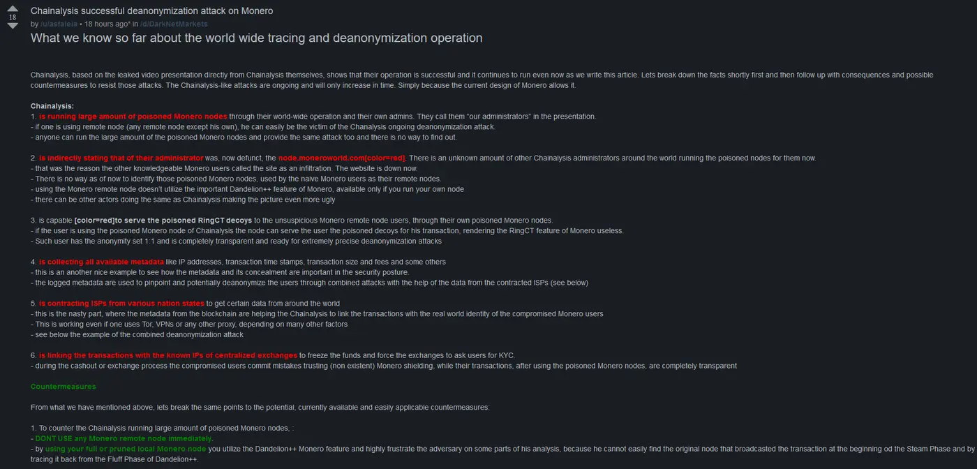 chainalysis successful deanonymization attack on monero