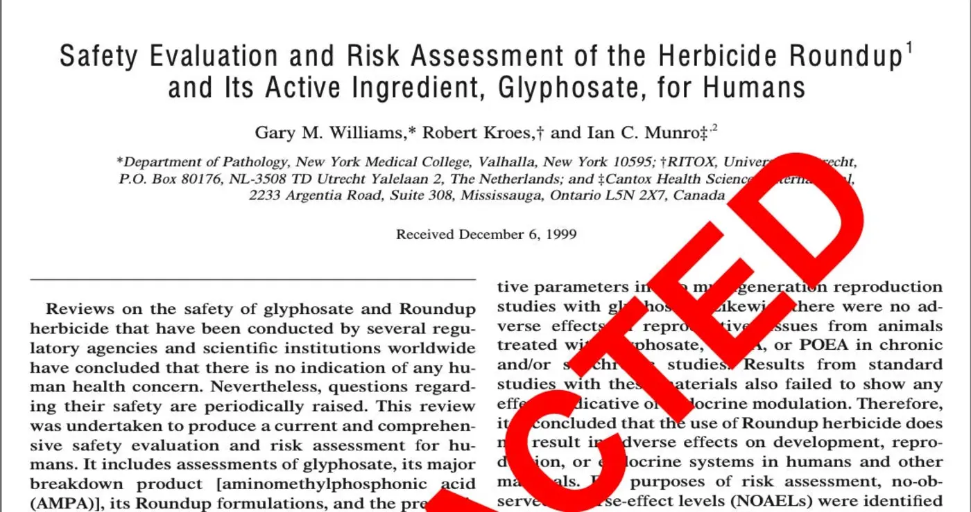 journal retracts landmark glyphosate paper after 25 years