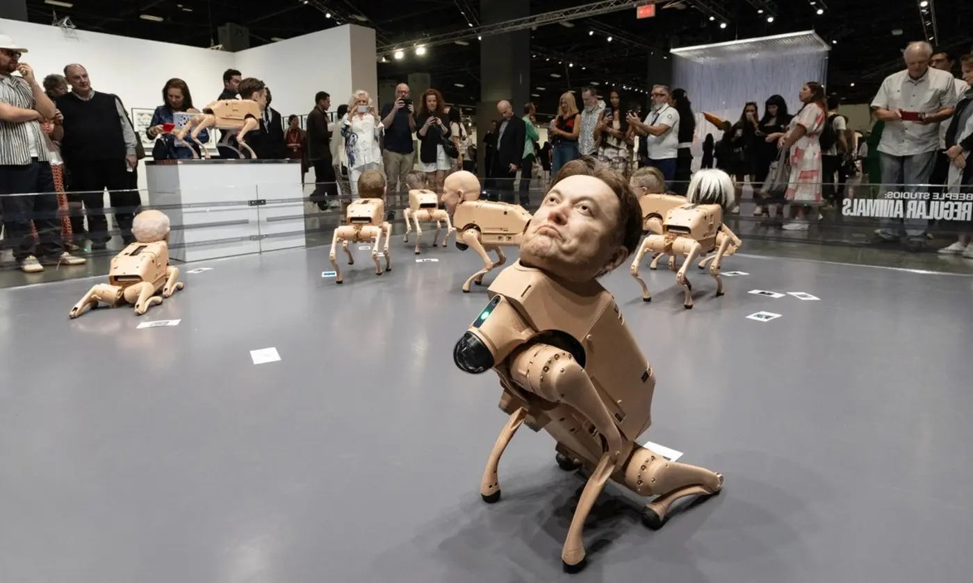 who let the dogs out beeple unleashes uncanny robot canines at art basel miami