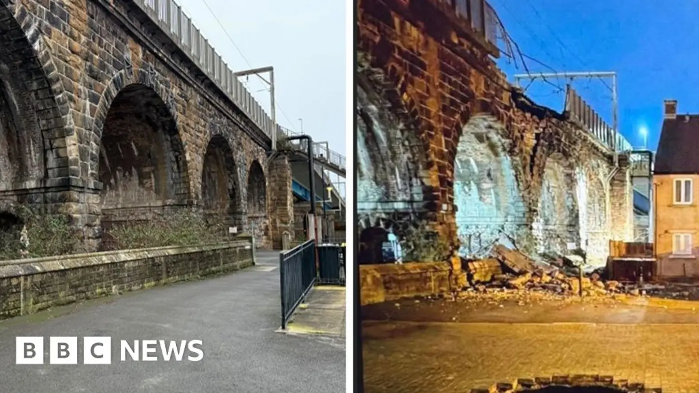trains cancelled over fake bridge collapse image