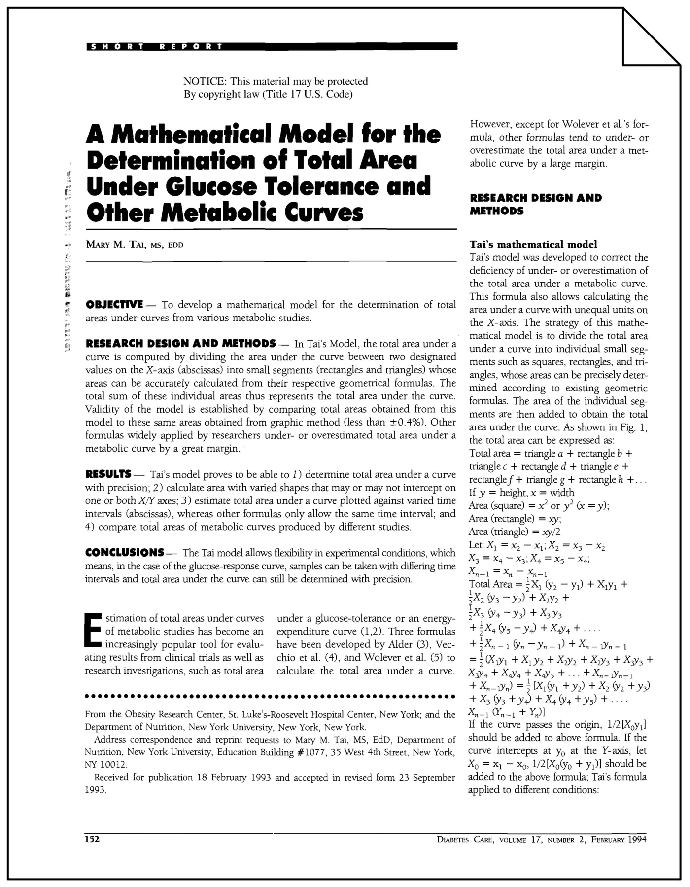 taix27s model for the determination of total area under metabolic curves pdf