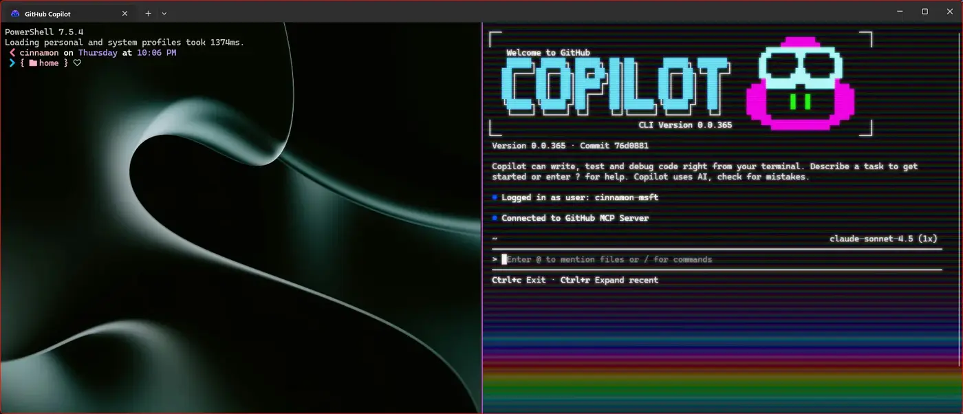 making windows terminal with github copilot cli