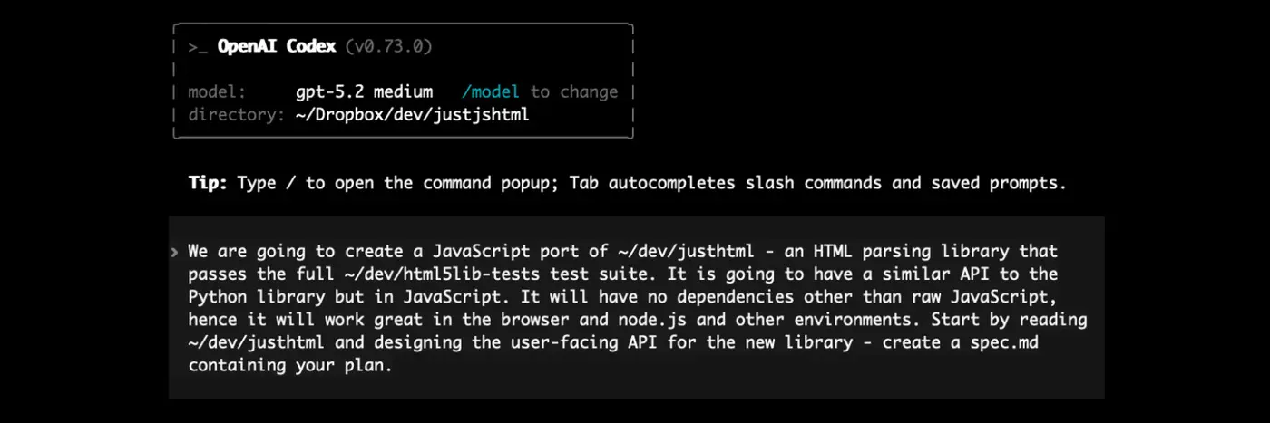 i ported justhtml from python to javascript with codex cli and gpt52 in 45hrs