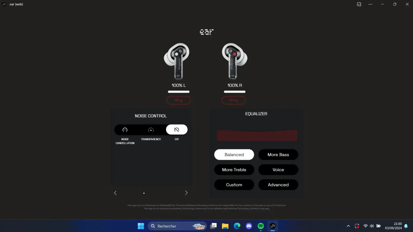 nothing headphone settings using webserial