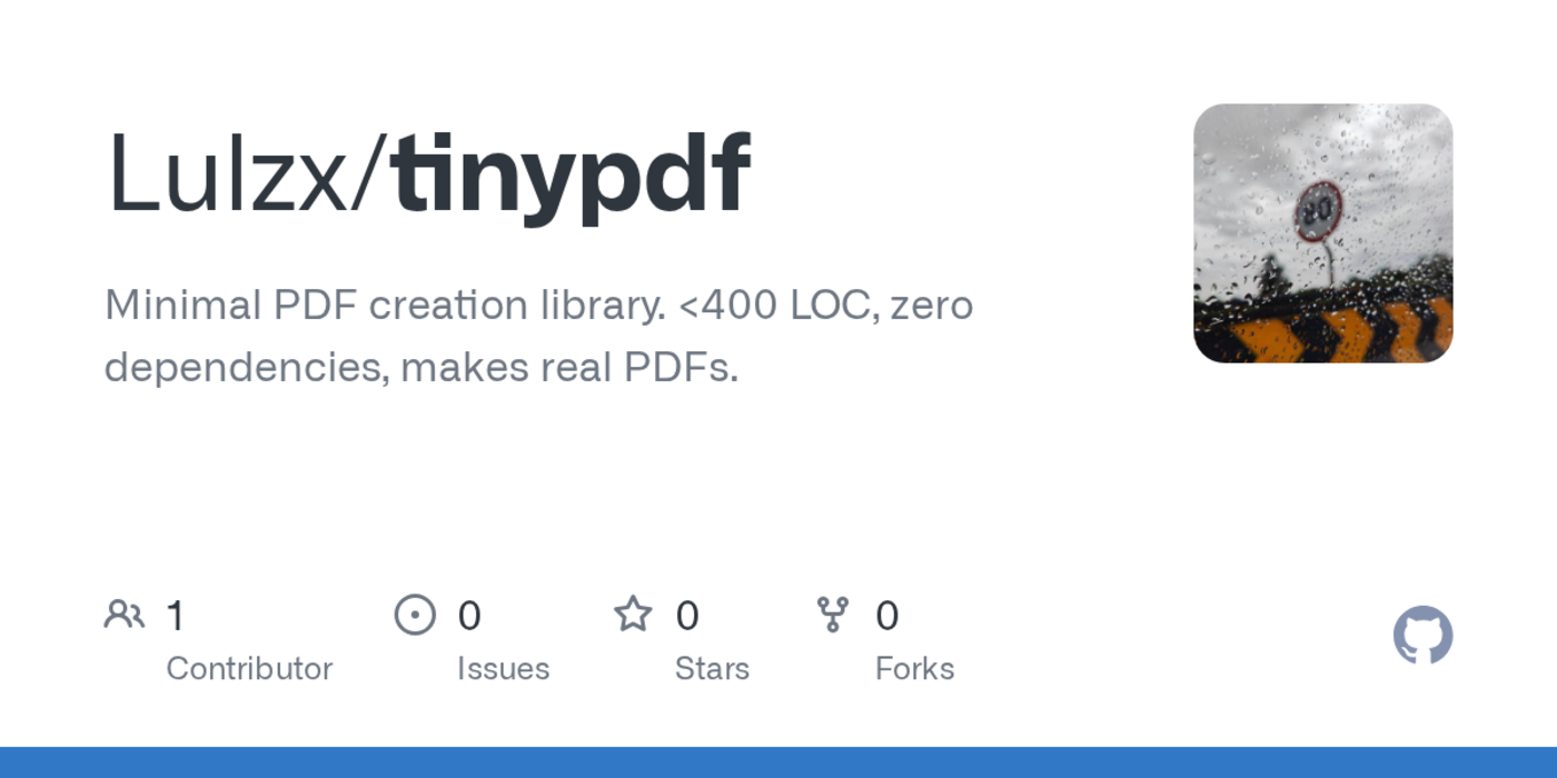 show hn tinypdf 3kb pdf library 70x smaller than jspdf