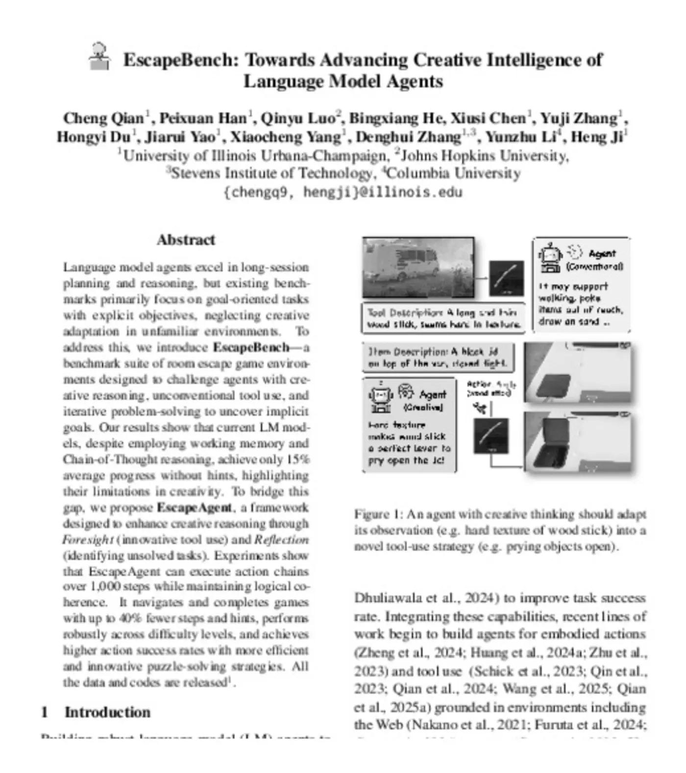 escapebench towards advancing creative intelligence of language model agents