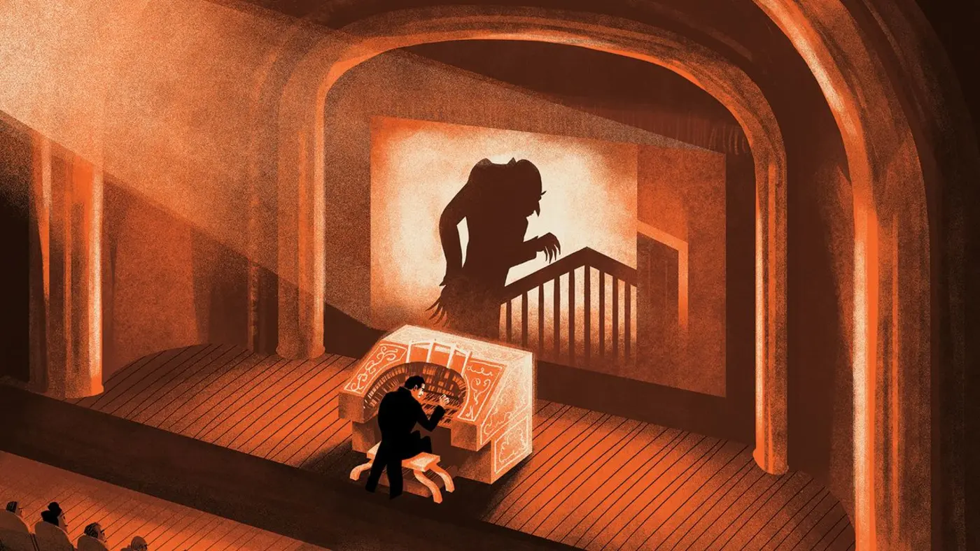 the organists improvising soundtracks to silent films