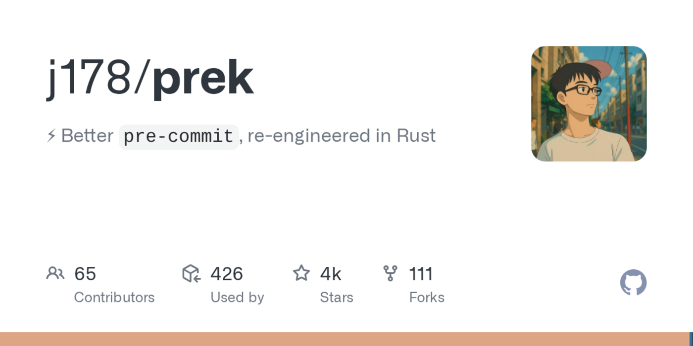prek faster dependency free dropin alternative to precommit built in rust