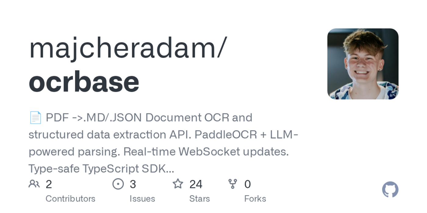 show hn ocrbase pdf mdjson document ocr and structured extraction api