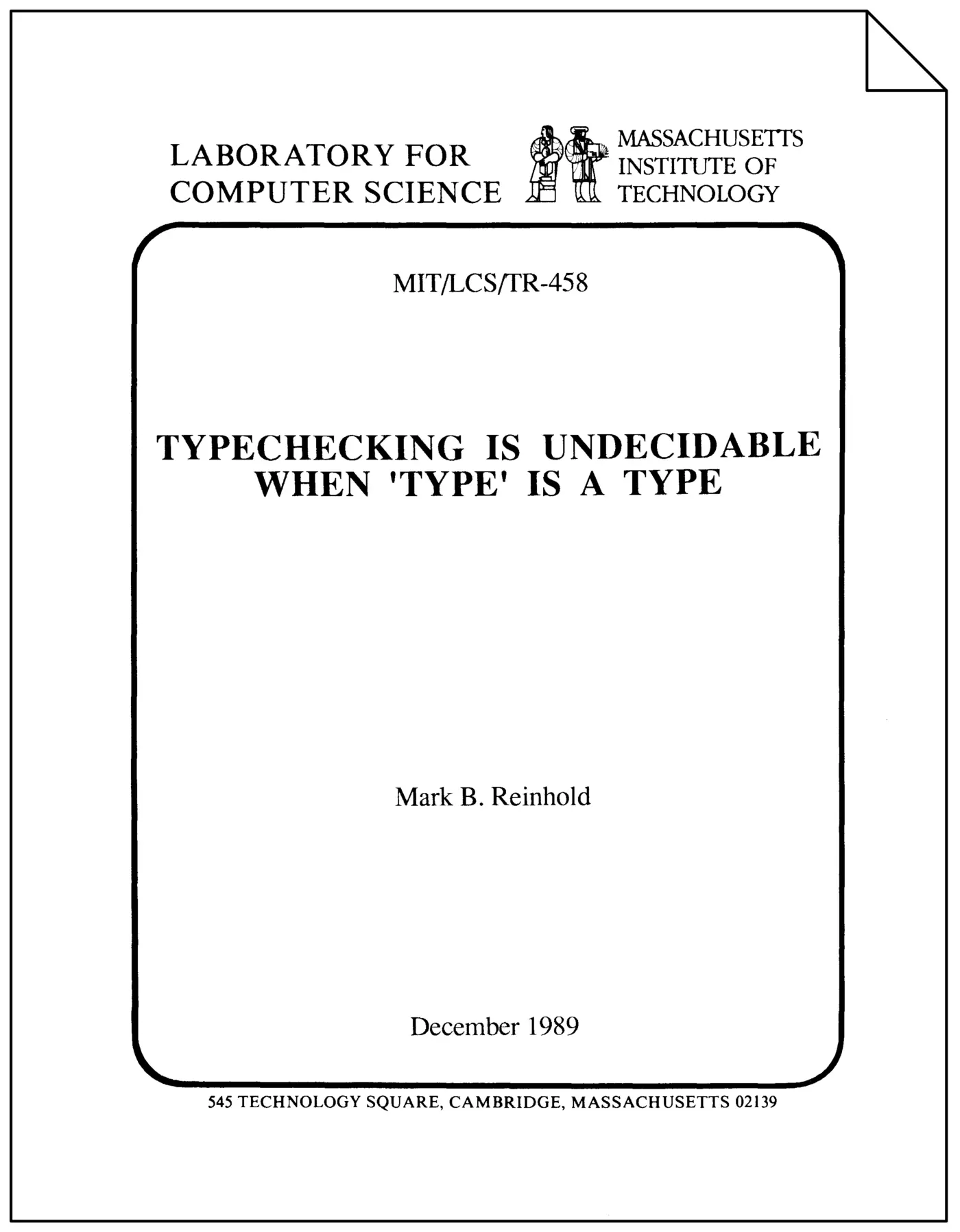 typechecking is undecidable when x27typex27 is a type 1989 pdf