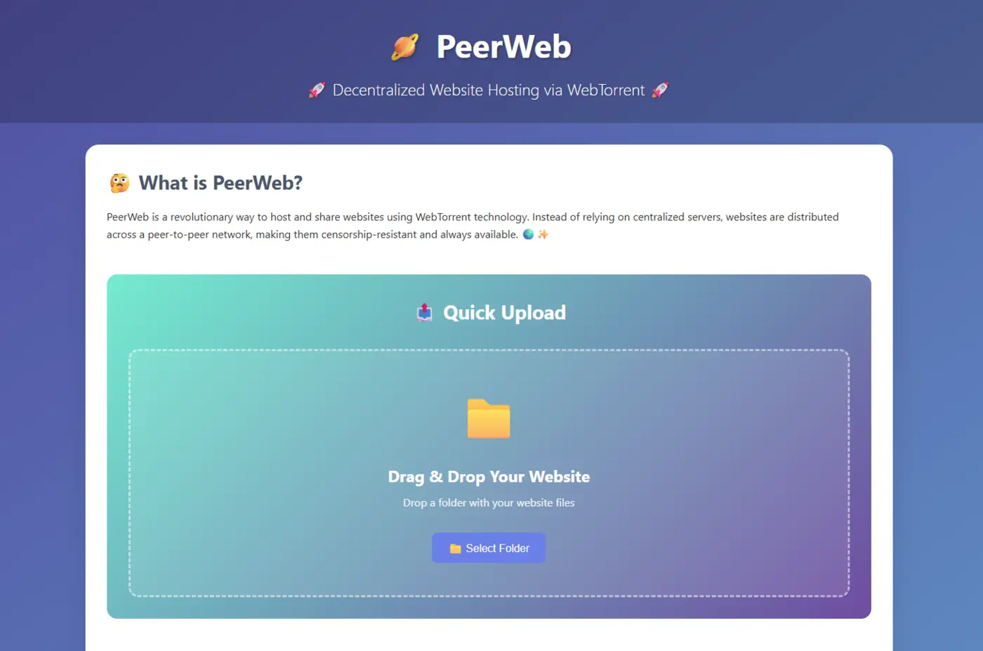peerweb decentralized website hosting via webtorrent