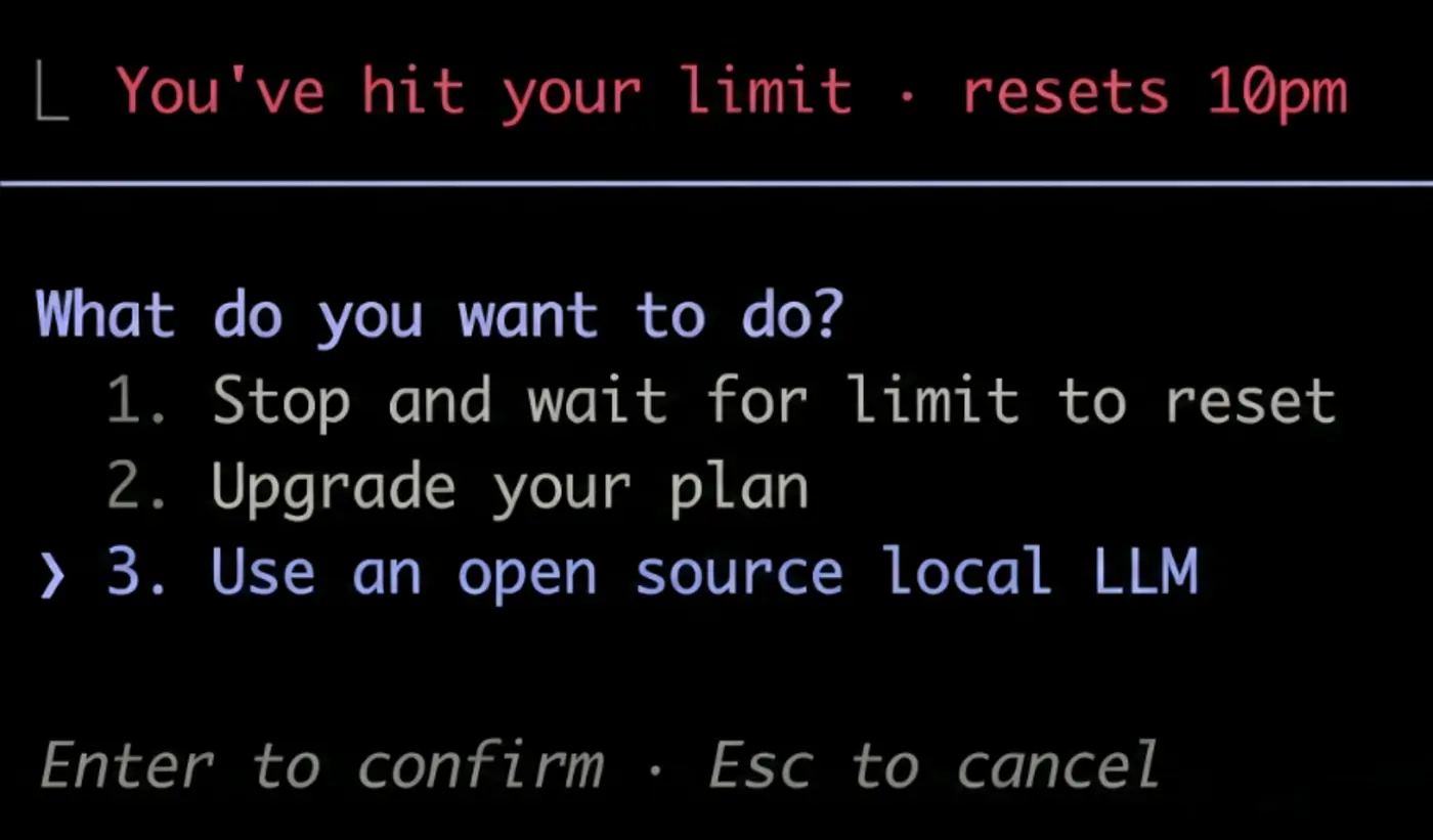 claude code connect to a local model when your quota runs out