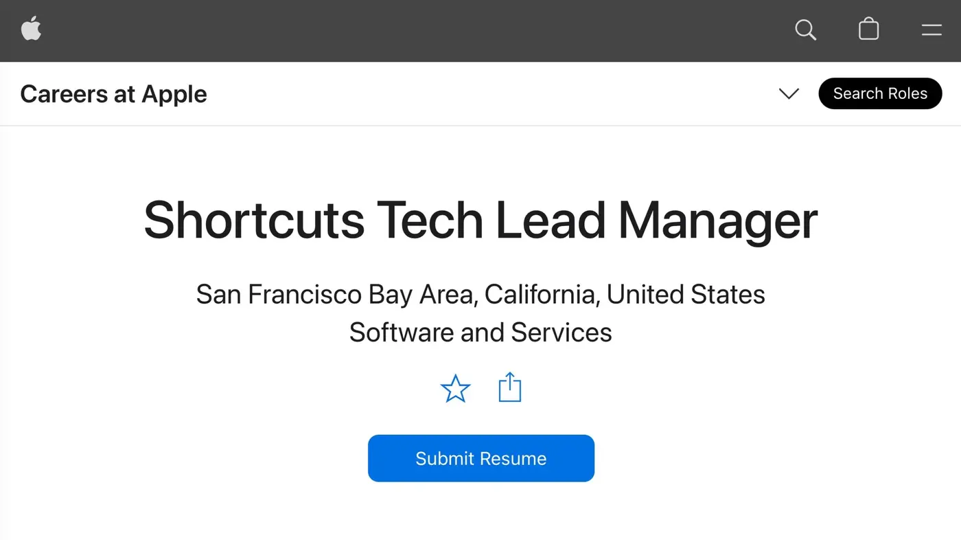 apple is hiring a shortcuts tech lead manager