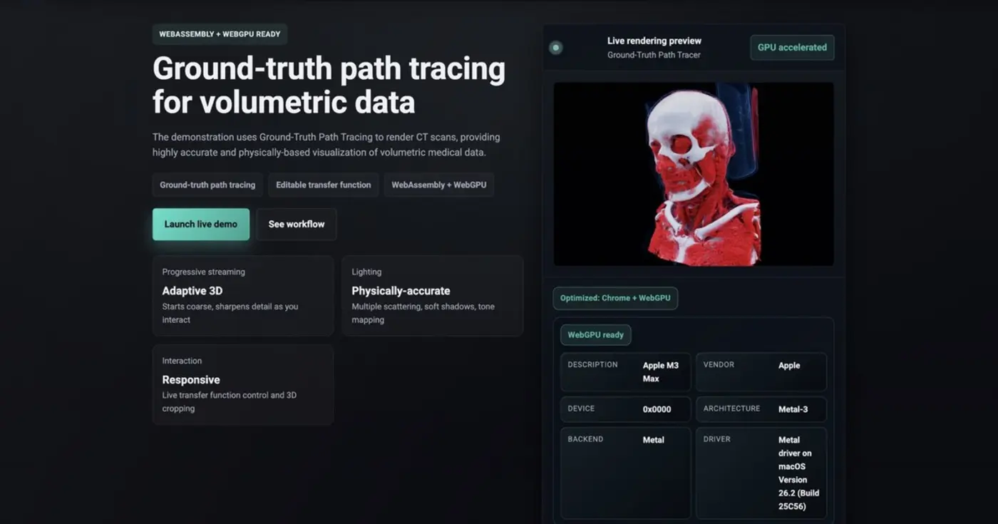 show hn realtime path tracing of medical ct volumes in the browser via webgpu