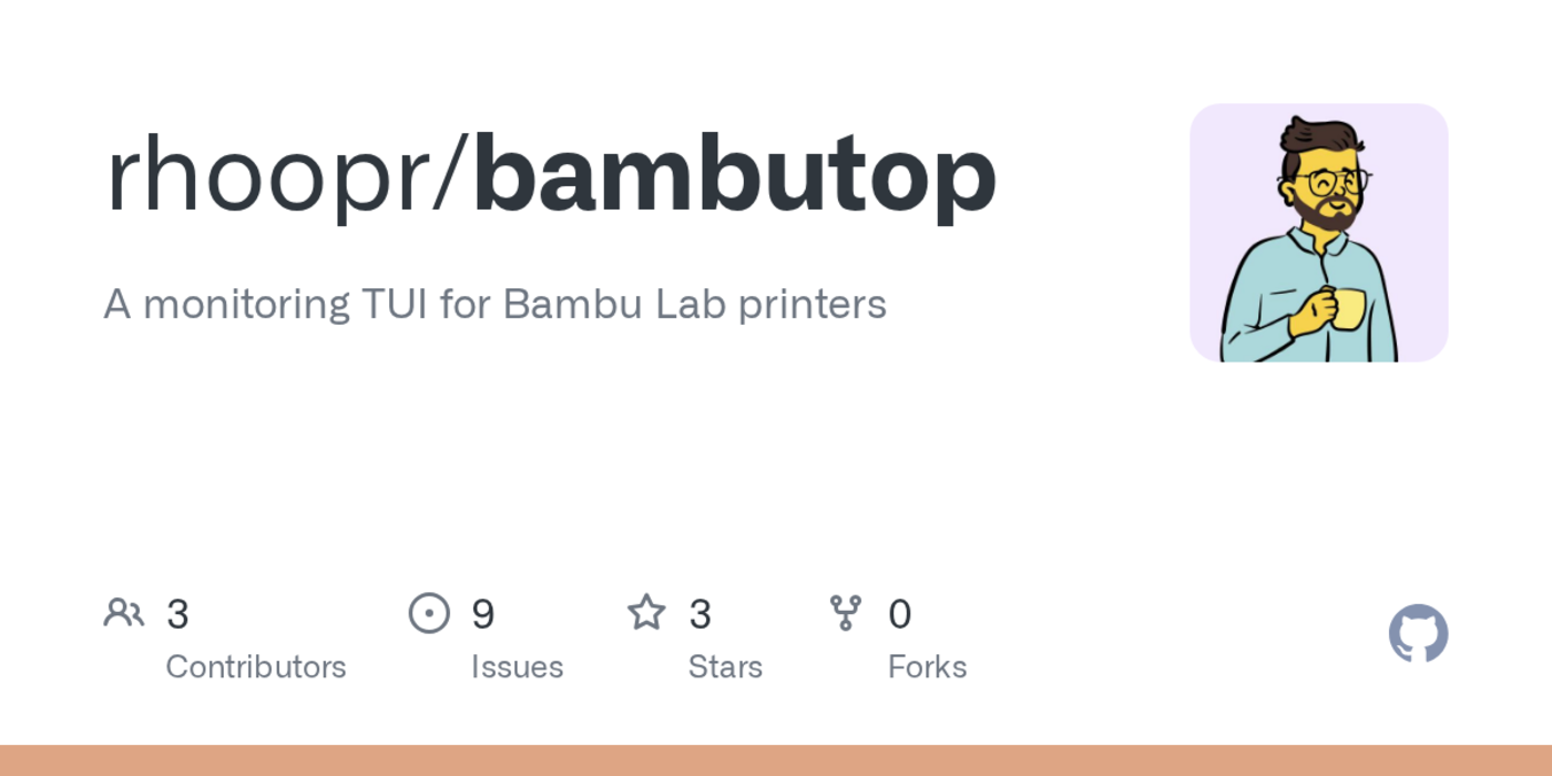 show hn bambutop a rust tui for bambu lab 3d printer monitoring