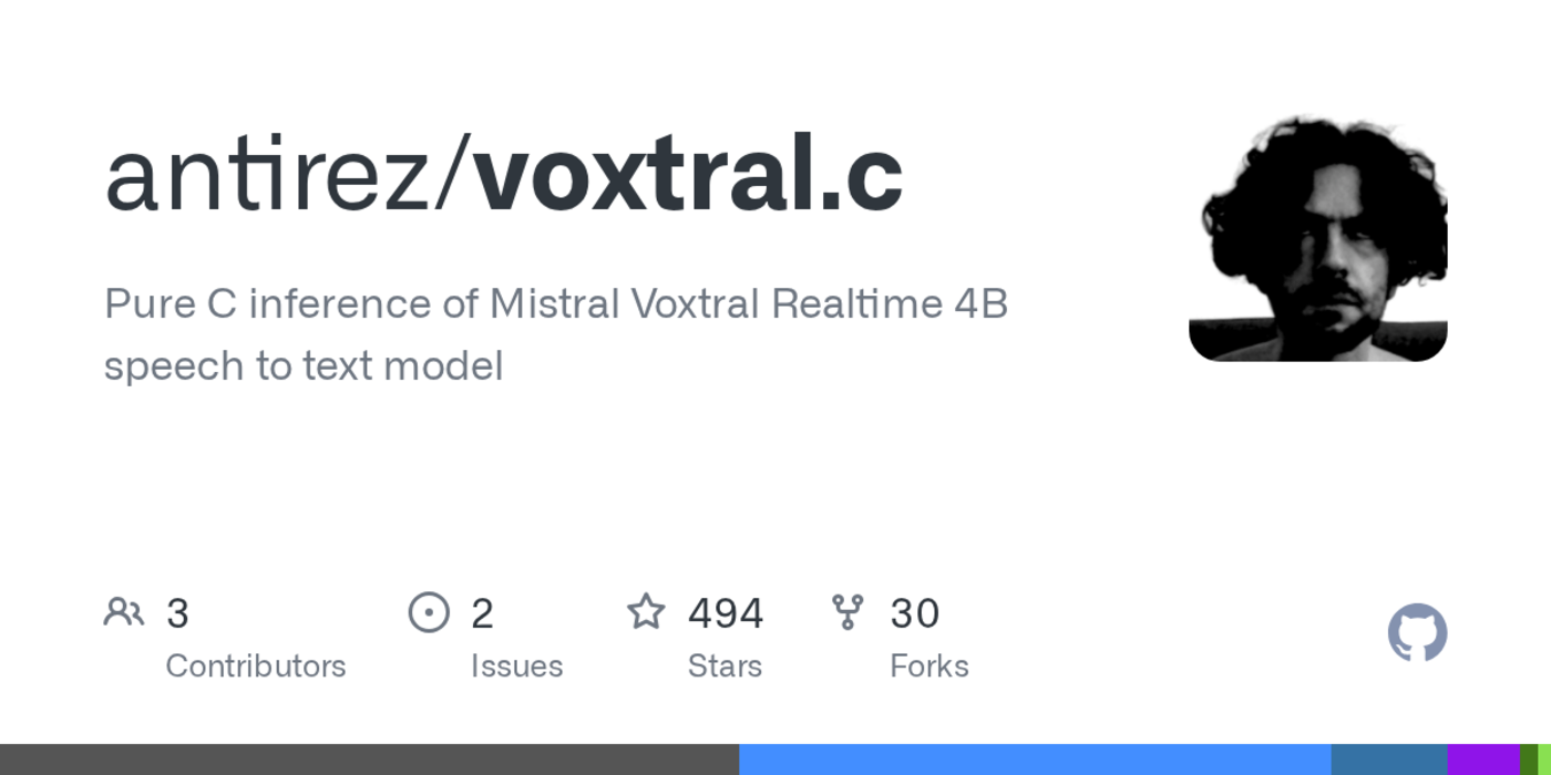 pure c cpuonly inference with mistral voxtral realtime 4b speech to text model