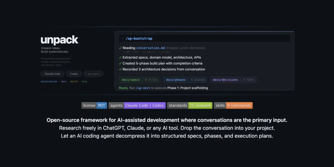 show hn unpack a lightweight way to steer codexclaude with phased docs