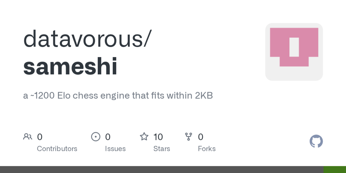 show hn sameshi a 1200 elo chess engine that fits within 2kb