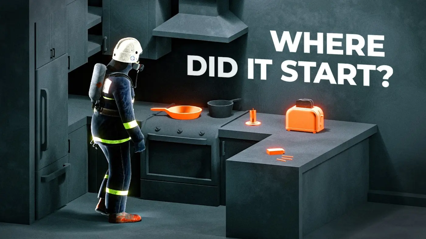 how investigators find the source of a fire video