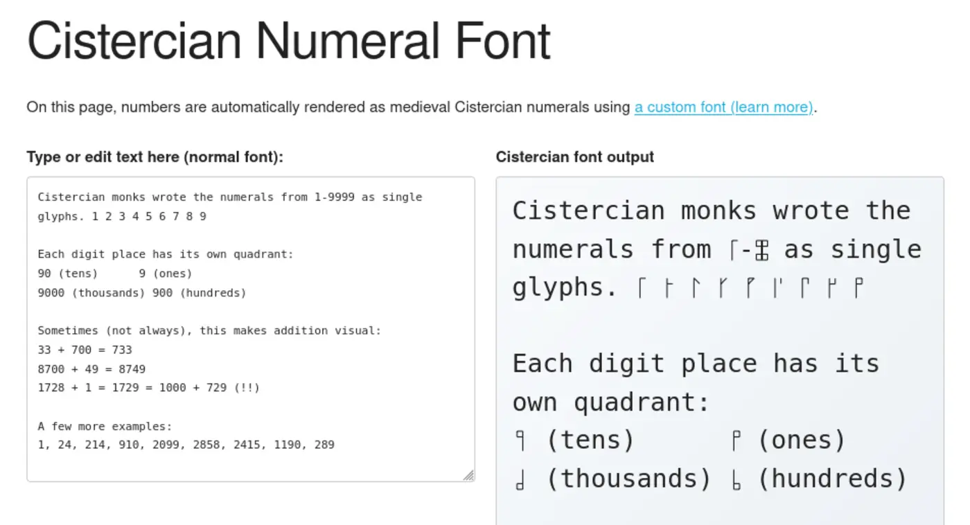 making a font with ligatures to display thirteenthcentury monk numerals