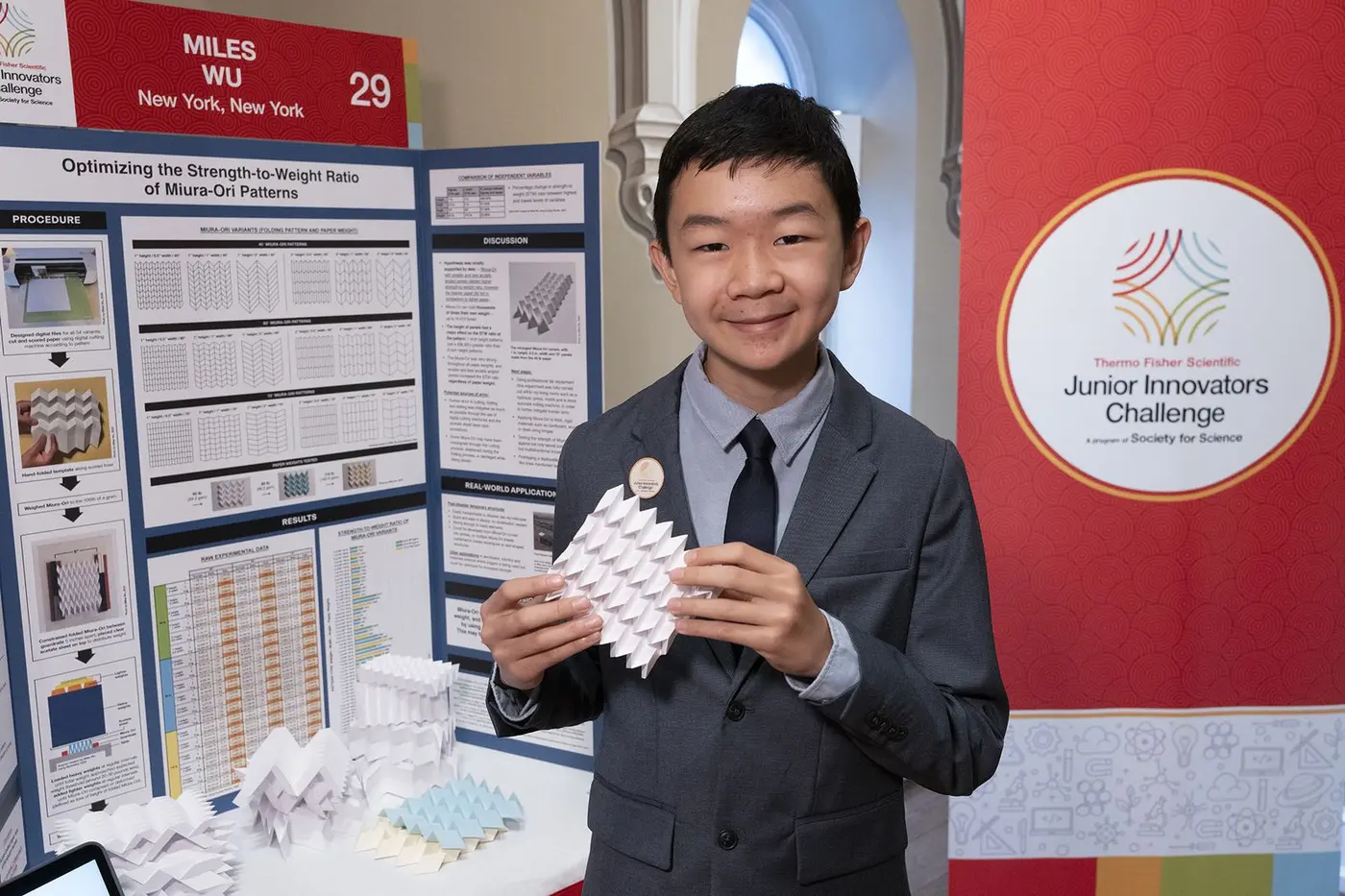 14yearold miles wu folded origami pattern that holds 10k times its own weight