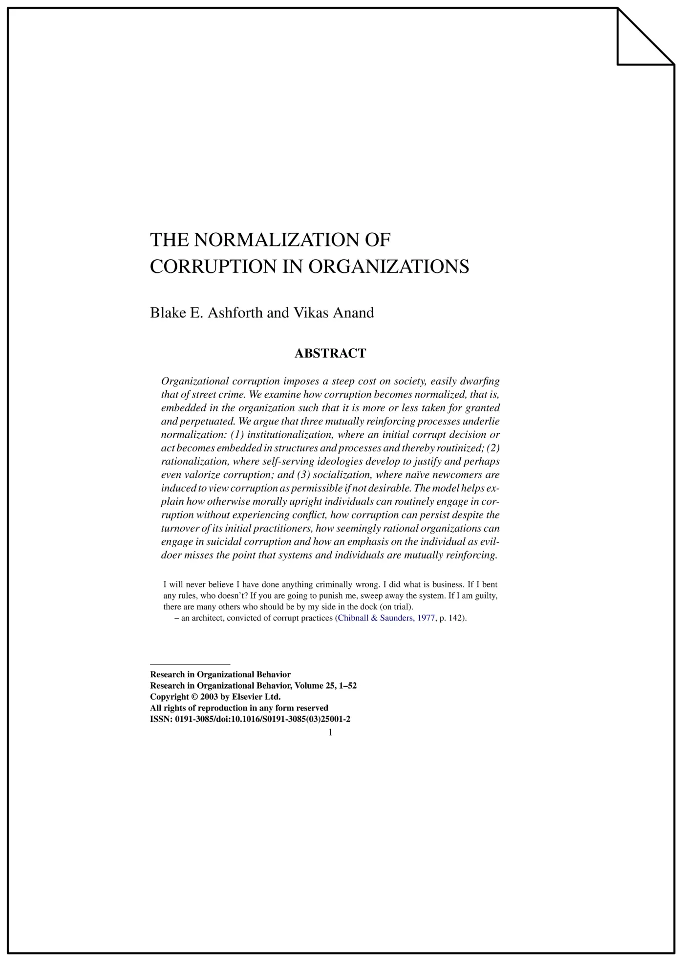the normalization of corruption in organizations 2003 pdf