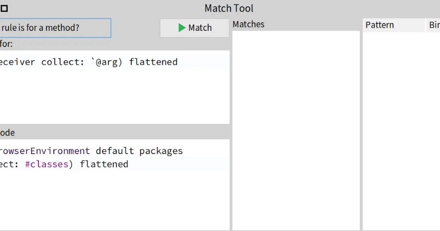 working on pharo smalltalk bpatterns rewrite engine with smalltalk style