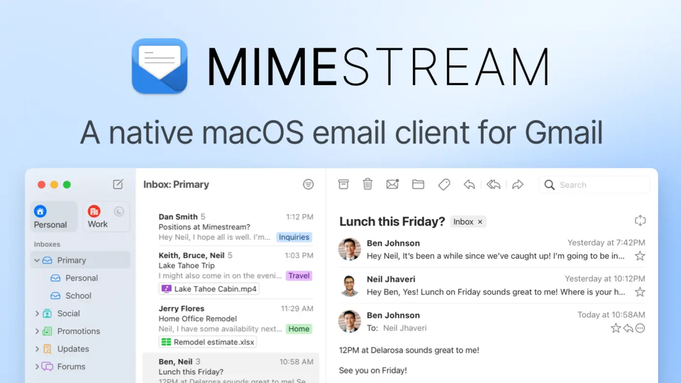 mimestream made for mac optimized for gmail
