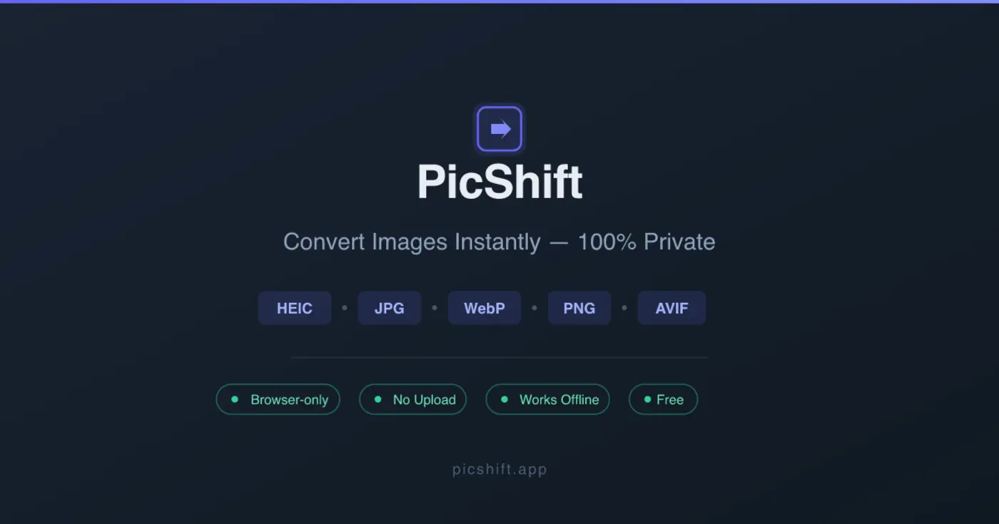 show hn picshift convert images in the browser using webassembly