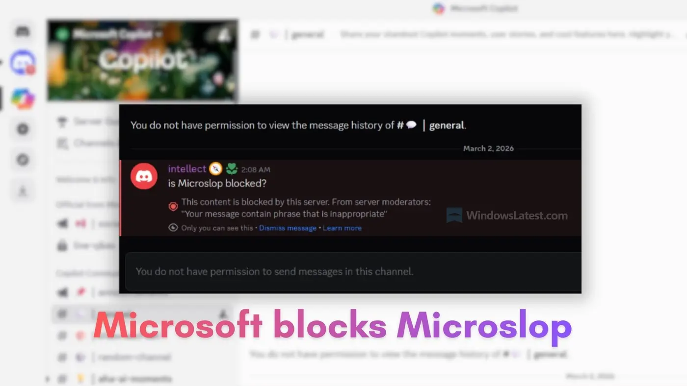 microsoft bans the word quotmicroslopquot on its discord then locks the server