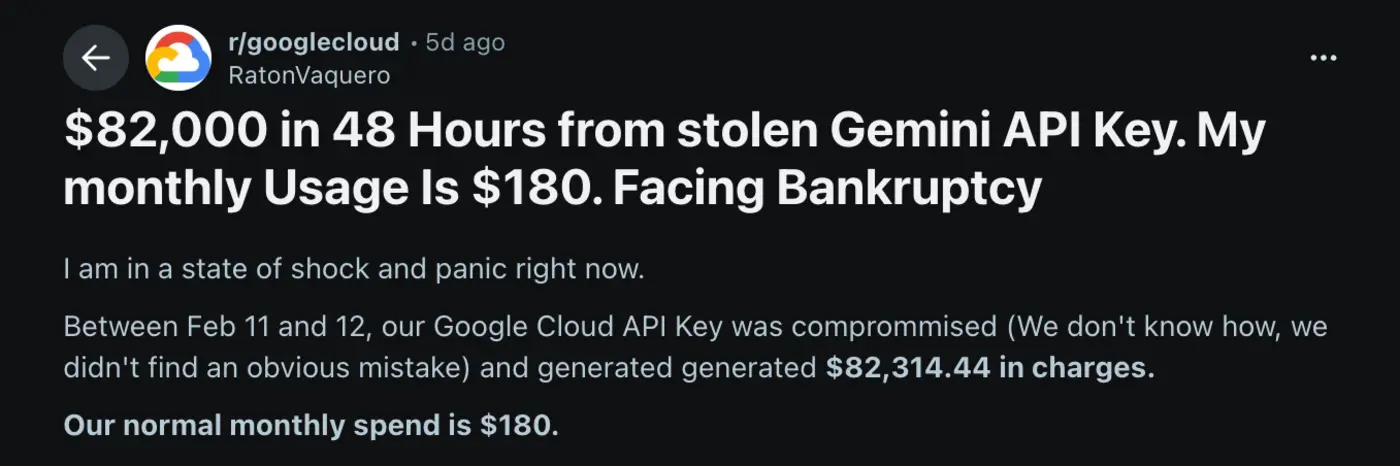 stolen gemini api key racks up 82000 in 48 hours