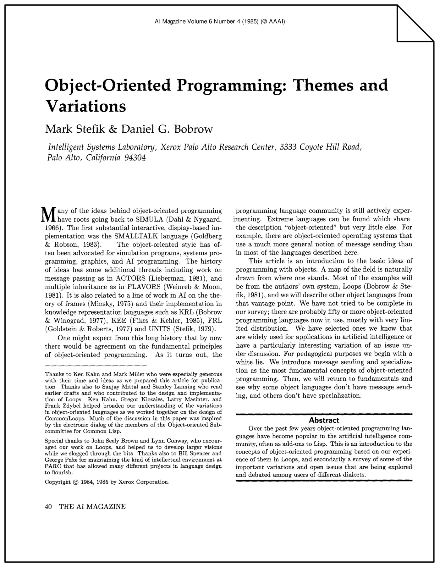 objectoriented programming themes and variations