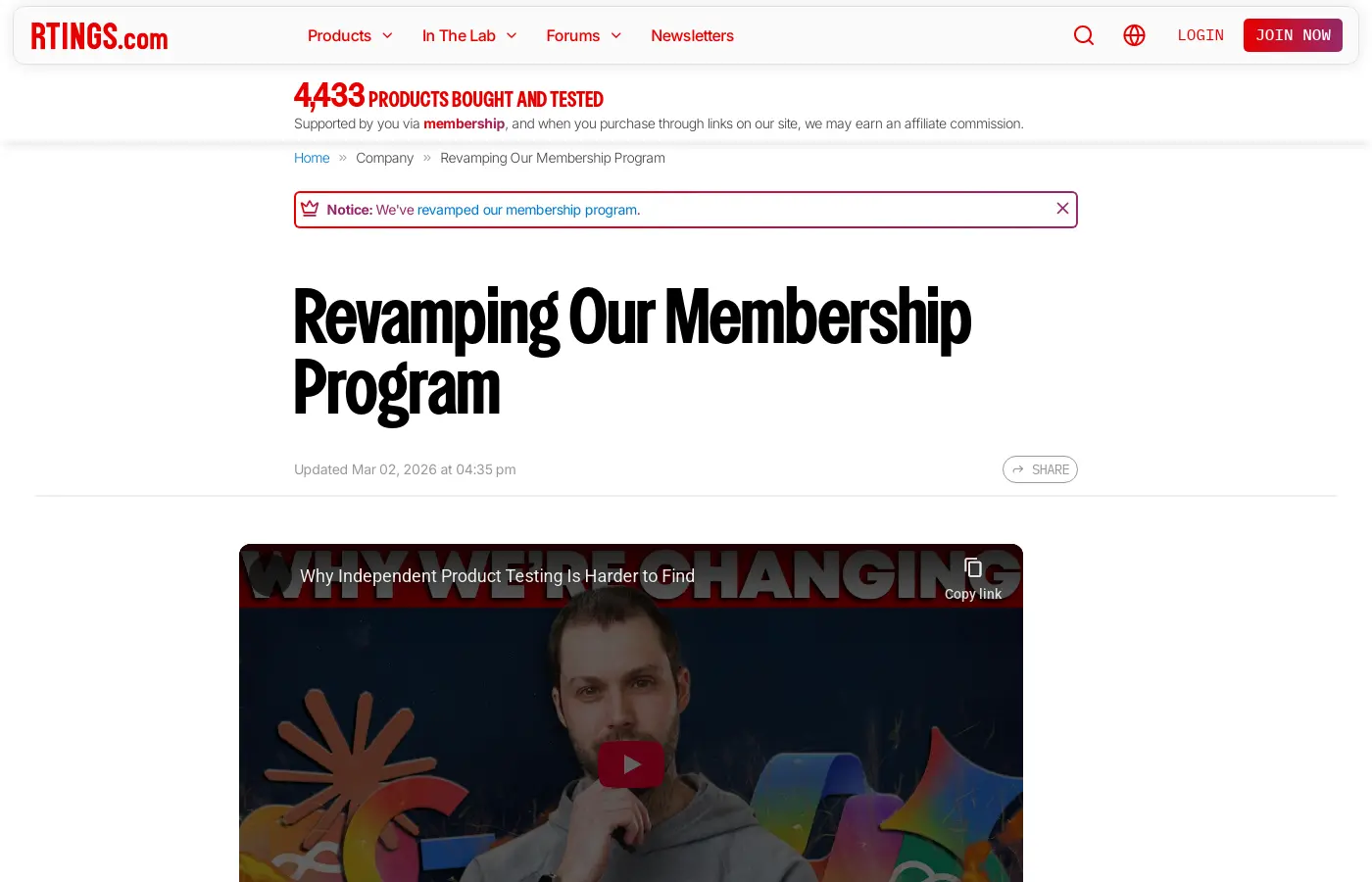 rtingscom revamping our membership program